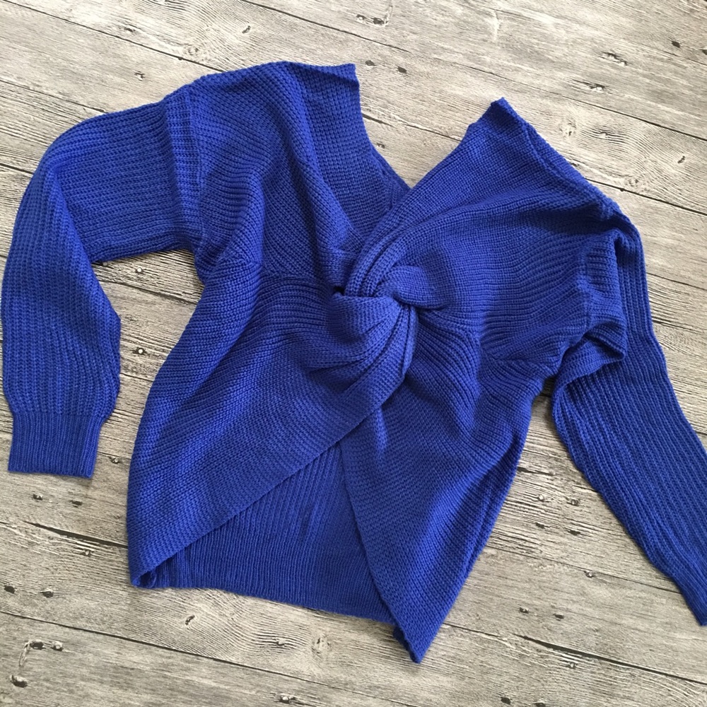 5🌟Sunny Day Sexy Blue Long Sleeve Cozy Sweater - Picture 3 of 6